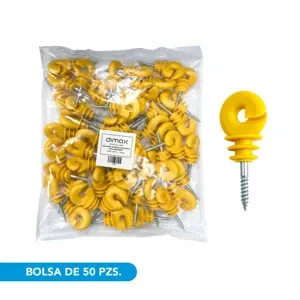 AISLADOR PARA CERCAS ELÉCTRICAS TIPO ENCARNE, COLOR AMARILLO, AISLACIÓN 12.000 VOLTIOS, PAQUETE DE 50 UNIDADES