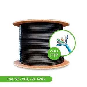 CABLE FTP CAT5E CCA EXT* ALEACION* 24 AWG*4 PARES* 0.5MM* PASS FLUKE* CHAQUETA SIMPLE* 305 METROS* CARRETE DE MADERA* COLOR NEGRO*