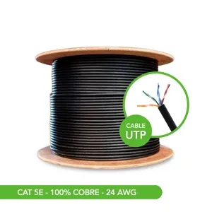 CABLE UTP CAT5E BC EXT* 100% COBRE* 24 AWG* 4 PARES* 0.5MM* PASS FLUKE* CHAQUETA SIMPLE* 305 METROS* CARRETE DE MADERA* COLOR NEGRO*