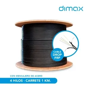 CABLE DROP FRP (FIBRA DE VIDRIO) 4 HILOS CON MENSAJERO DE ACERO* G657A1 LSZH 2.0/5.0MM* CARRETE DE 1KM