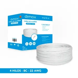 CABLE PARA ALARMAS 4 HILOS, MULTIFILAR, 100% COBRE, 22 AWG, 305 METROS, AISLAMIENTO PVC, MARCADO SECUENCIAL, COLOR BLANCO