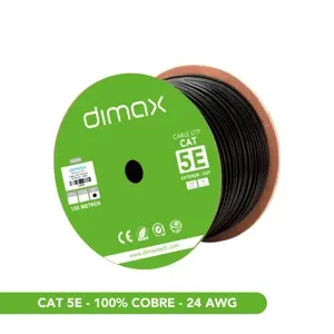 CABLE UTP CAT5E BC EXT* 100% COBRE* 24 AWG* 4 PARES* 0.5MM* PASS FLUKE* CHAQUETA SIMPLE* 100 METROS* CARRETE DE MADERA* COLOR NEGRO*