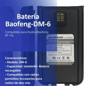 BATERIA DE LITIO* PARA RADIO BF-H5* VOLTAJE DE SALIDA 7,4V* CAPACIDAD DE CARGA 2200 MAH/16,28WH*
