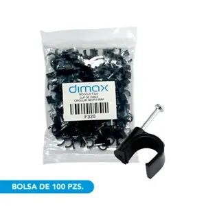BOLSA DE CLIPS PARA SUJECION DE CABLES EN PARED, 100 UNIDADES, COLOR NEGRO, MEDIDA: 6MM