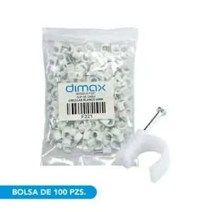 BOLSA DE CLIPS PARA SUJECION DE CABLES EN PARED, 100 UNIDADES, COLOR BLANCO, MEDIDA: 6MM