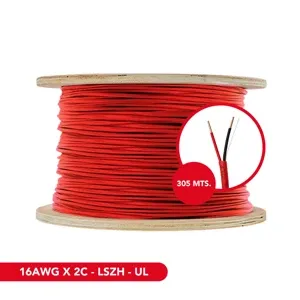CABLE CONTRA INCENDIO 16AWGX2C-LSZH-UL 305 METROS, COLOR ROJO, CERTIFICACIÓN UL, PRESENTACIÓN: CARRETE DE MADERA