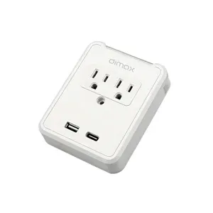 Adpatador / Enchufe de Pared con 2 tomas, Puertos USB (1 USB C + 1USB A, 2.14 A). Material: ABS. Color Blanco. 220 VAC, 10 A, 50 Hz. 490 J